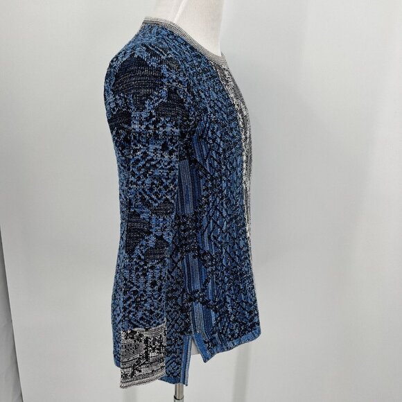 Per Se By Carlisle Womens Blue & Black Patterned Long Sleeve Sweater S Small - Picture 6 of 7
